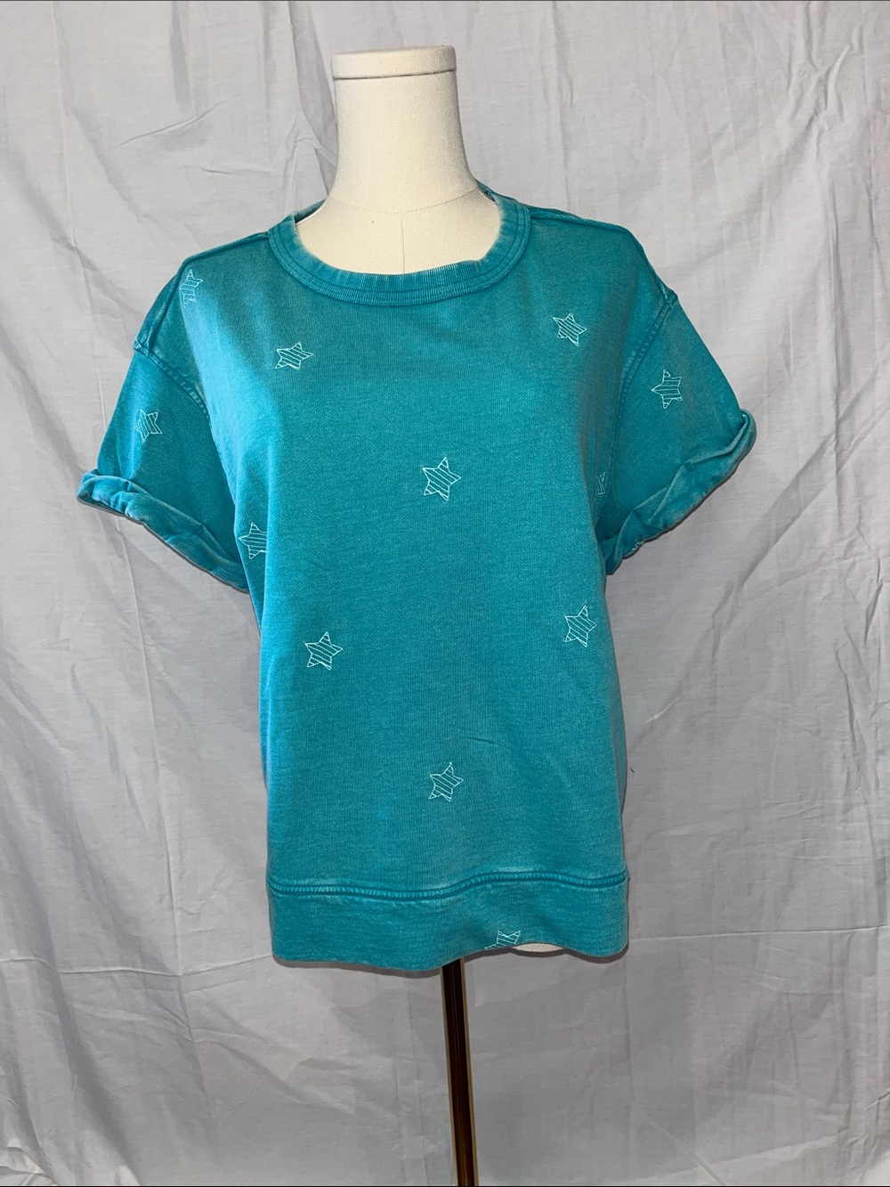 Westbound Teal Short Sleeve Star Sweatshirt